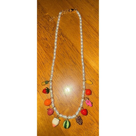 Piper K Fruit Necklace Charms Gold Tone Beaded Pearl Colorful Hand Painted NWOB - Picture 2 of 8